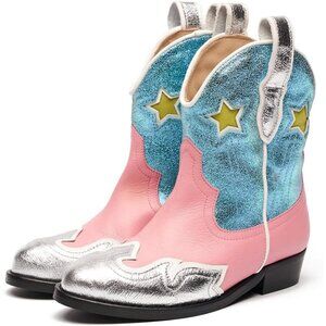 Girls Cowboy Boots Kids Western Cowgirl Mid-Calf Pull-On Riding Shoes